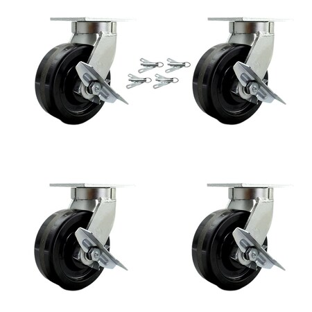 Service Caster 8'' Heavy Duty Phenolic Wheel Caster Set with Brakes and Swivel Locks, 4PK CRAN-SCC-KP92S830-PHR-SLB-BSL-4